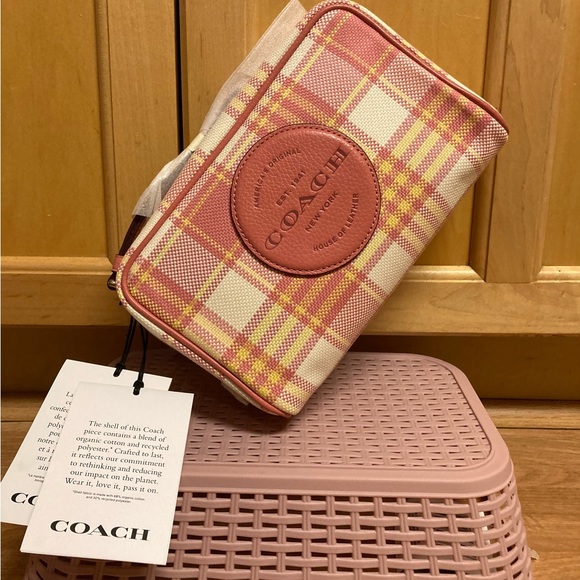 Coach Dempsey Boxy cosmetic 20 with Garden plaid print with Coach patch. - Picture 4 of 5